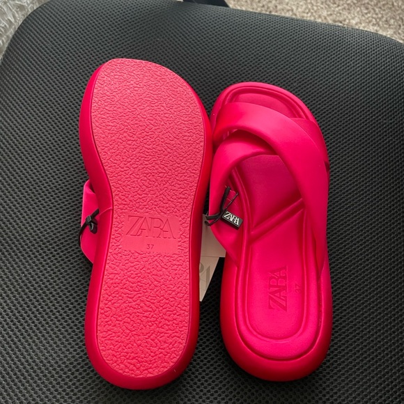 NWT ZARA fuscia criss cross satin flat sandals 37/6.5 - Picture 6 of 12